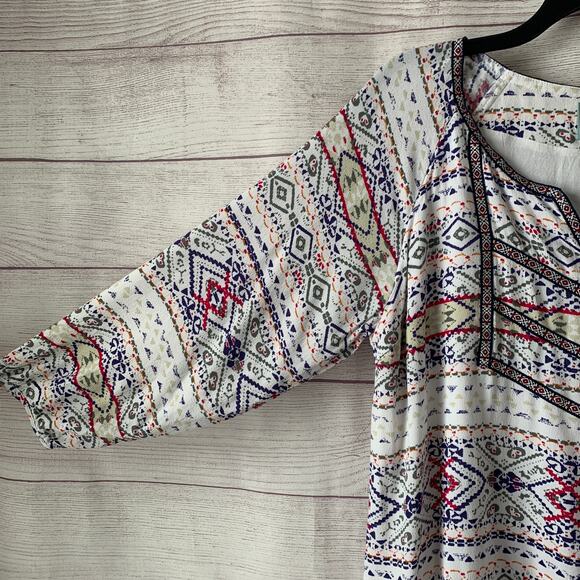 Skies are Blue Multi-colored Geometric Tunic Shift Dress Embroidered Boho Size M - Picture 7 of 15